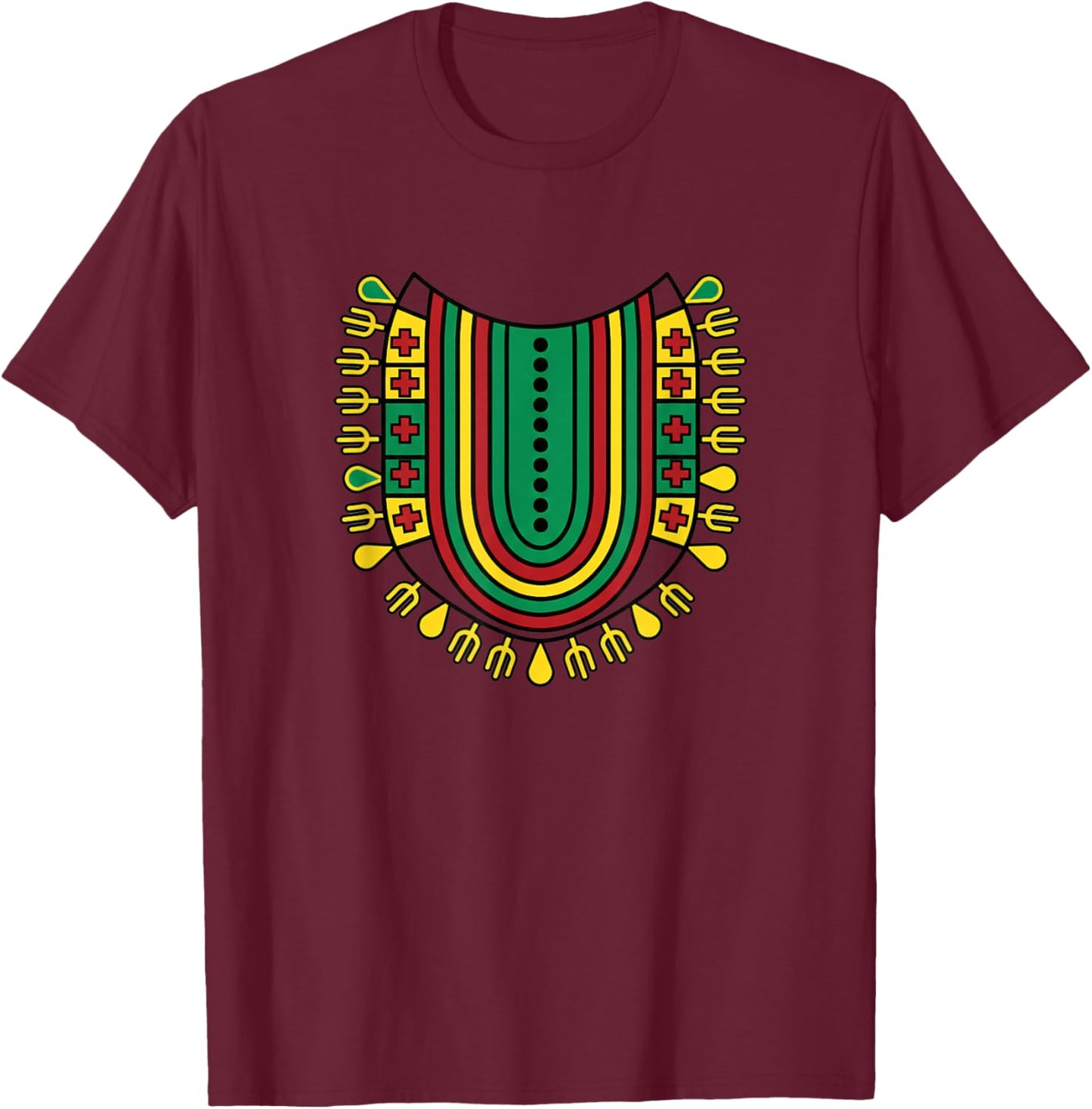 Afrocentric Dashiki Kids African Heritage Pattern Rasta Vibe T-Shirt - T-Shirt | Maroon