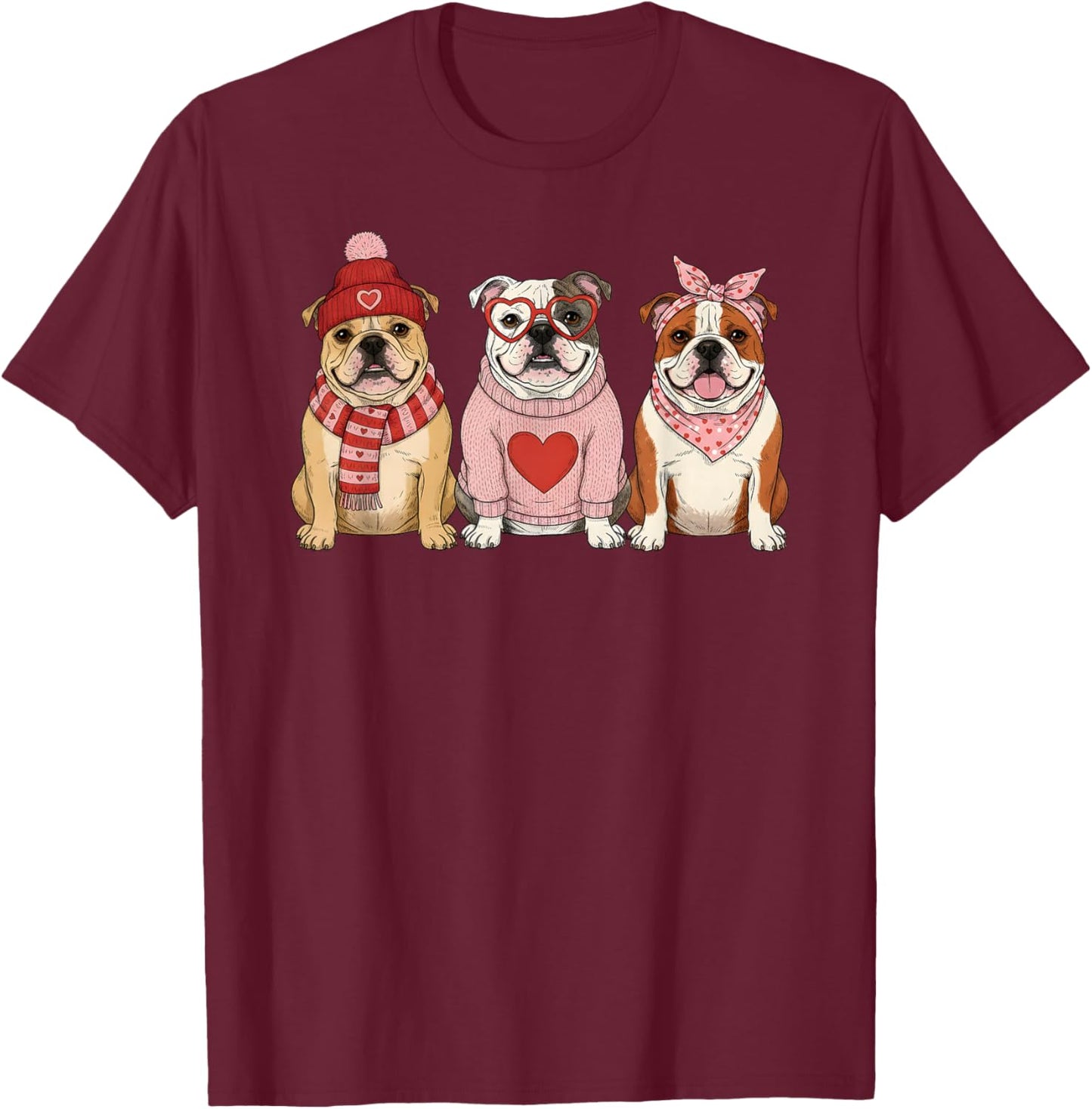 Cute English Bulldog Valentine Dog T-Shirt - T-Shirt | Maroon
