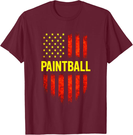 Paintball - Vintage American Flag Player T-Shirt - T-Shirt | Maroon
