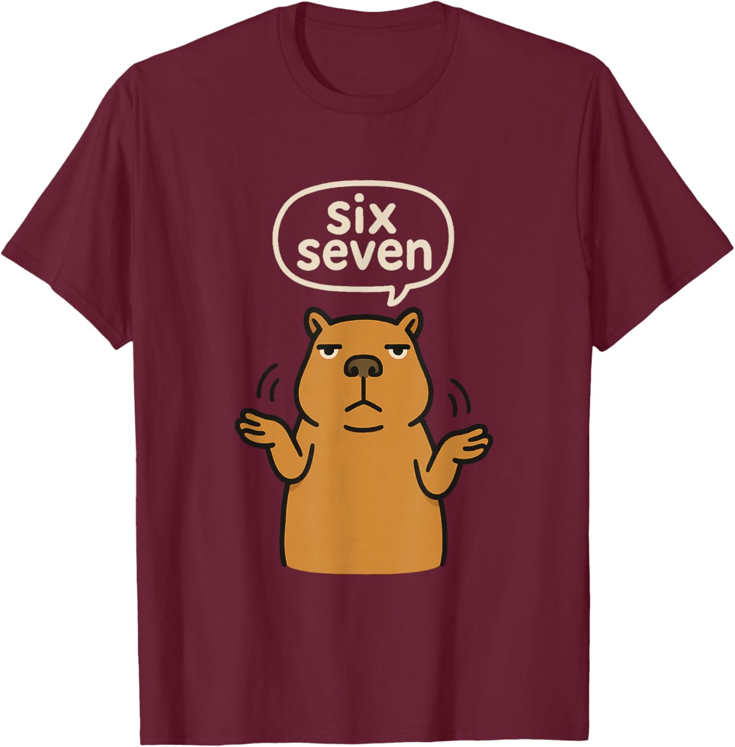 67 Six Seven 6-7 Capybara - Funny Slang Brainrot Gamer Meme T-Shirt - T-Shirt | Maroon