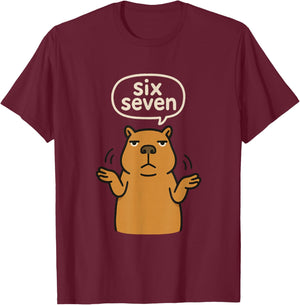 67 Six Seven 6-7 Capybara - Funny Slang Brainrot Gamer Meme T-Shirt - T-Shirt | Maroon