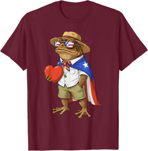 Coqui Frog Puerto Rico Flag Puerto Rican Valentine Heart T-Shirt - T-Shirt | Maroon