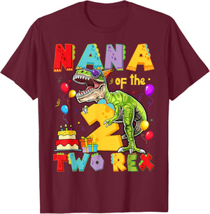 Nana of The Two Rex 2nd Birthday Boy Dinosaur T-Rex T-Shirt - T-Shirt | Maroon
