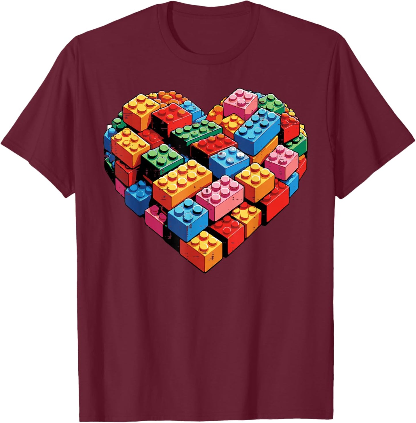 Valentines Day Heart Building Blocks Bricks Boys Kid Toddler T-Shirt - T-Shirt | Maroon