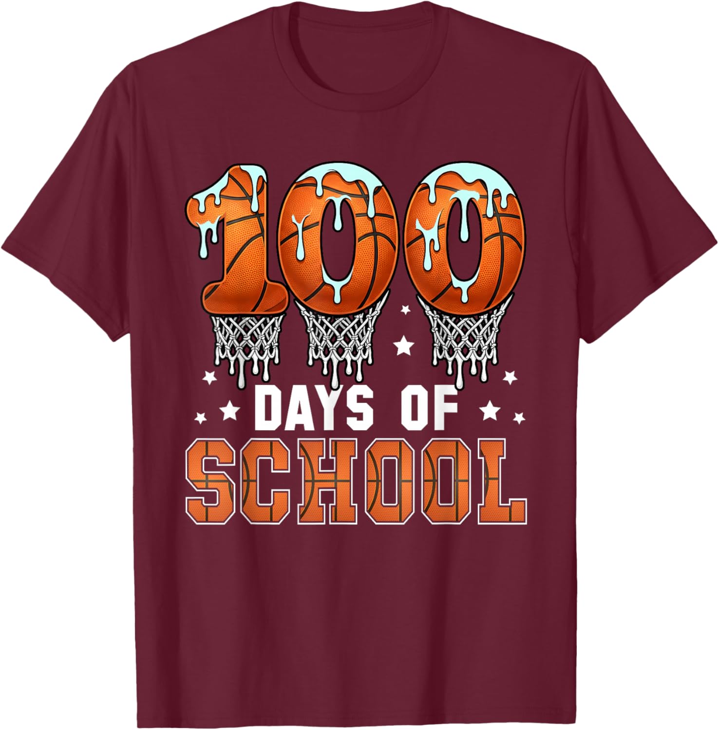 100 Days of School Basketball Drip 100th Day of School Boys T-Shirt - T-Shirt | Maroon