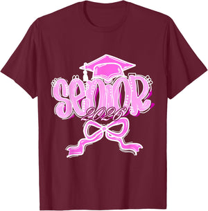 Graduation 2026 Senior 2026 Class of 2026 Coquette Pink Girl T-Shirt - T-Shirt | Maroon