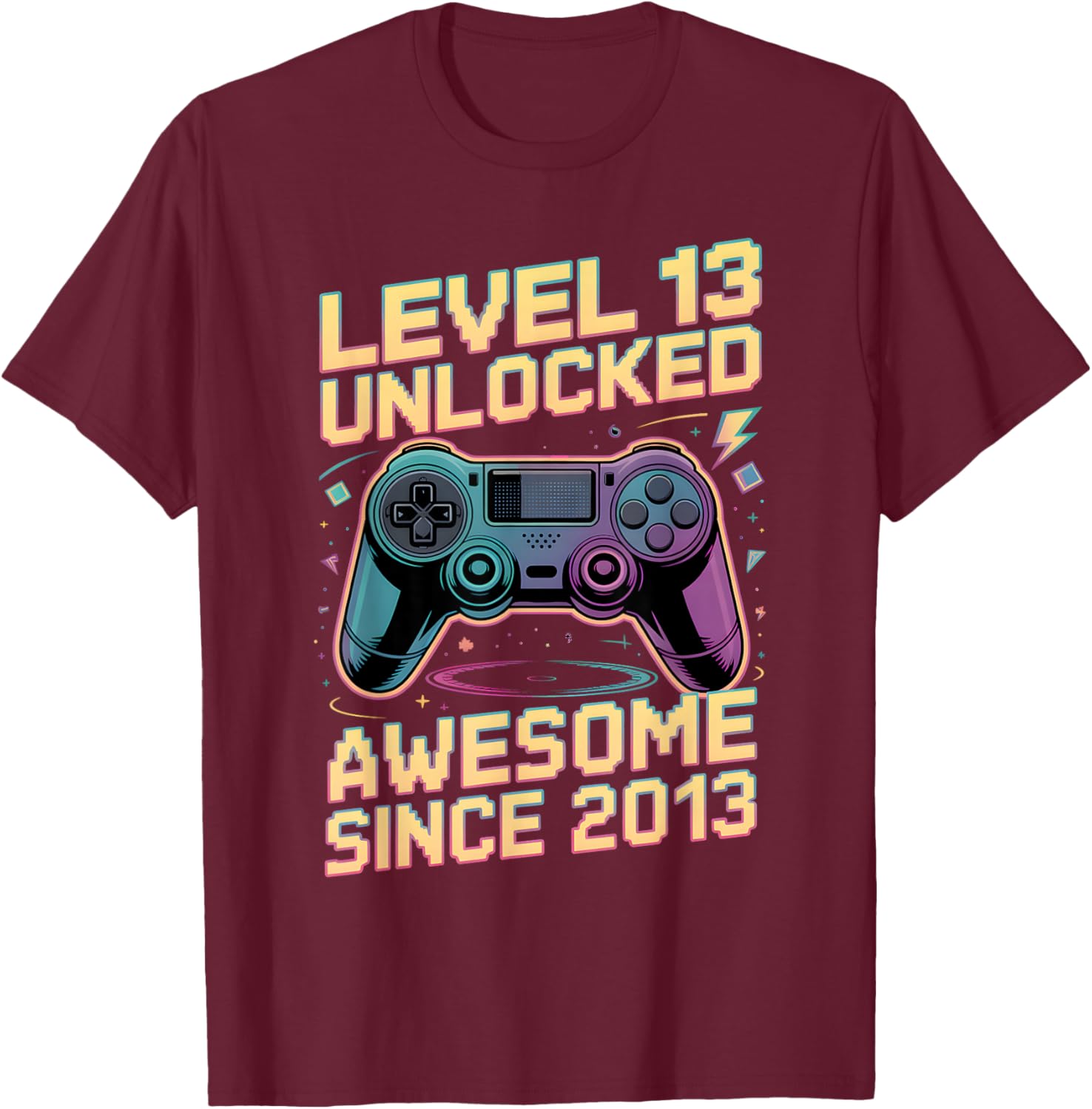 13th Birthday Boy Gift Level 13 Gamer 2013 13 Year Old Party T-Shirt - T-Shirt | Maroon