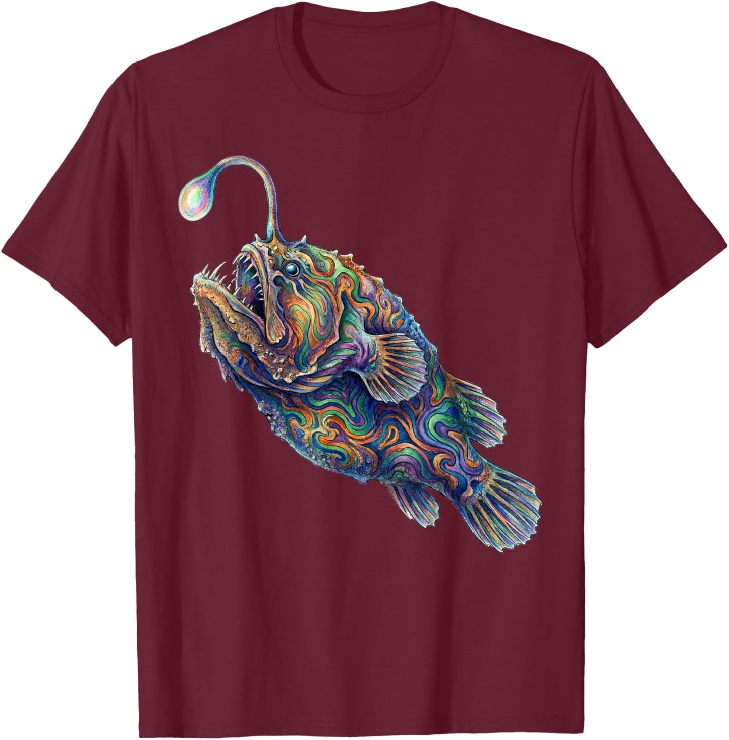 Anglerfish Abstract Ocean Art Marine Life Colorful T-Shirt - T-Shirt | Maroon