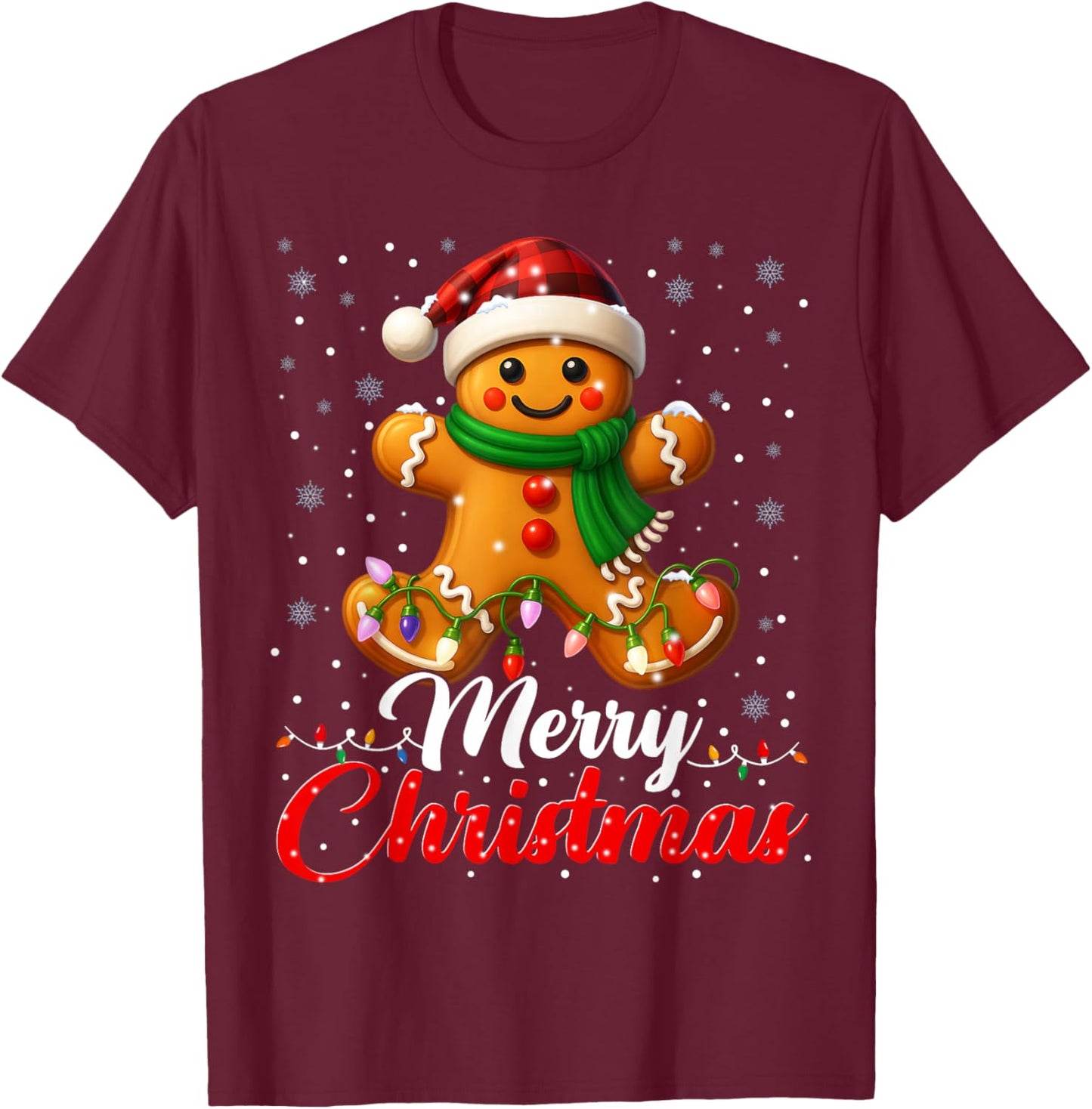 Merry Christmas Gingerbread Xmas Lights Matching Family Kids T-Shirt - T-Shirt | Maroon