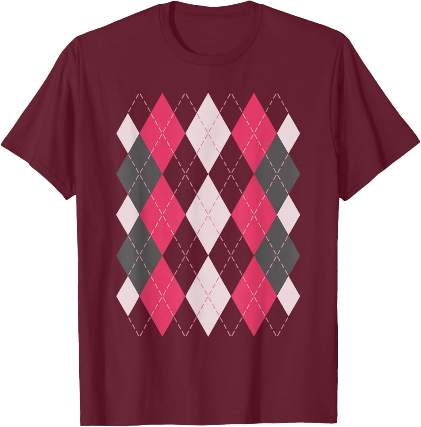 Preppy Plaid Argyle Stylish & Fun Faux Sweater Design T-Shirt - T-Shirt | Maroon