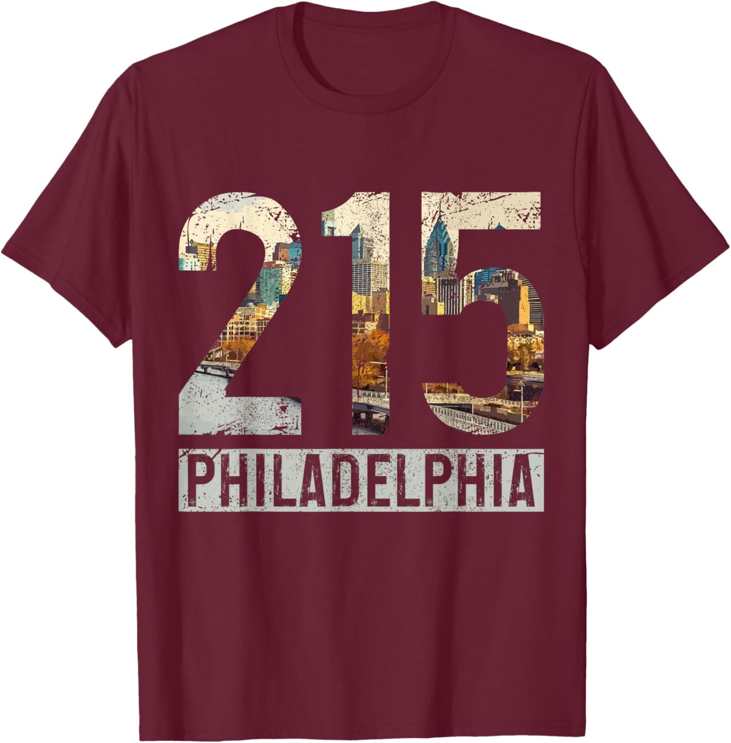 Philadelphia Pennsylvania 215 Area Code Pride Souvenirs T-Shirt - T-Shirt | Maroon