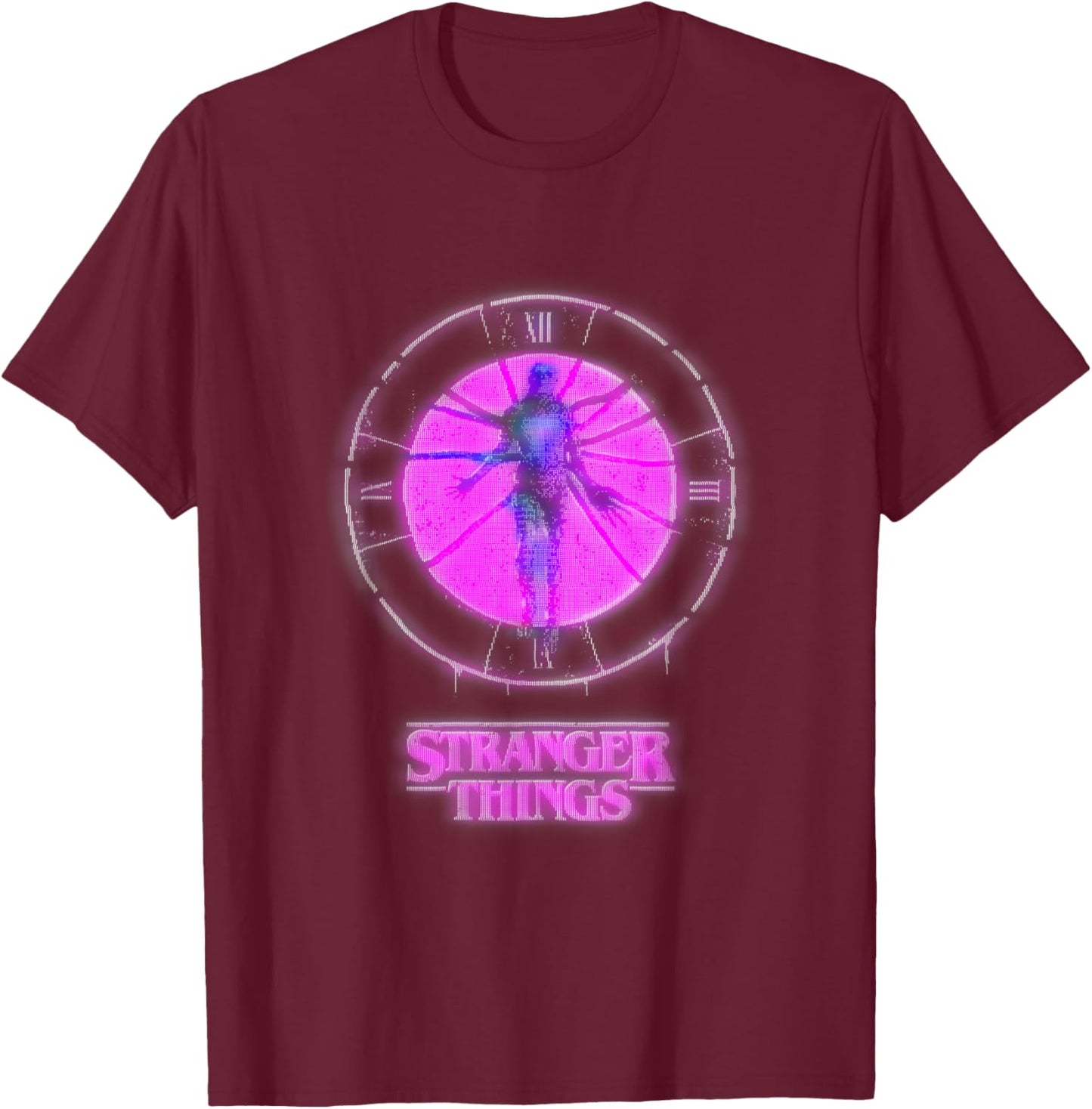 Stranger Things Season 5 Vecna Retro Neon Pink Clock Shot T-Shirt - T-Shirt | Maroon