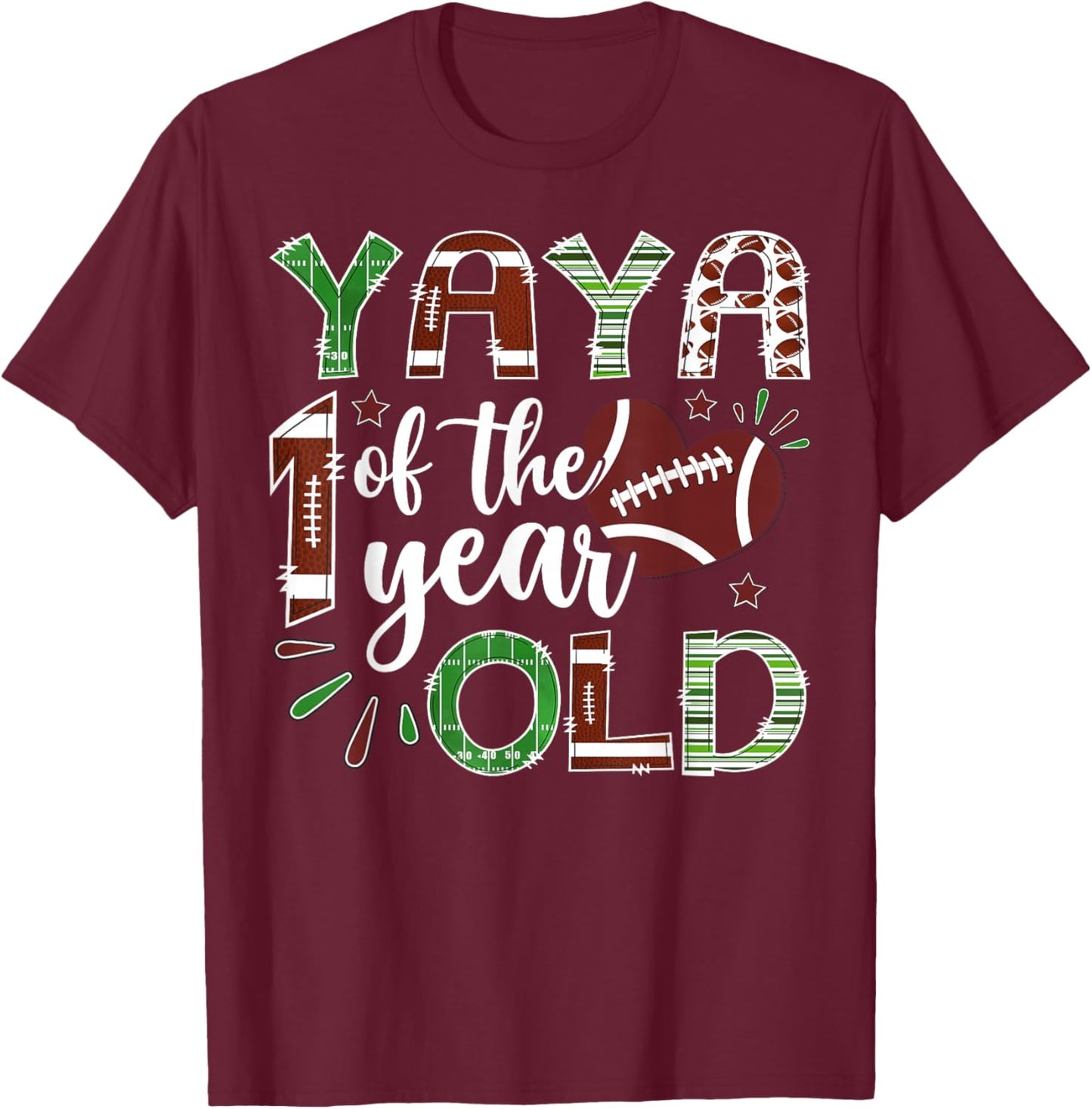 Yaya of The 1 Year Old Football First Birthday Boy Matching T-Shirt - T-Shirt | Maroon