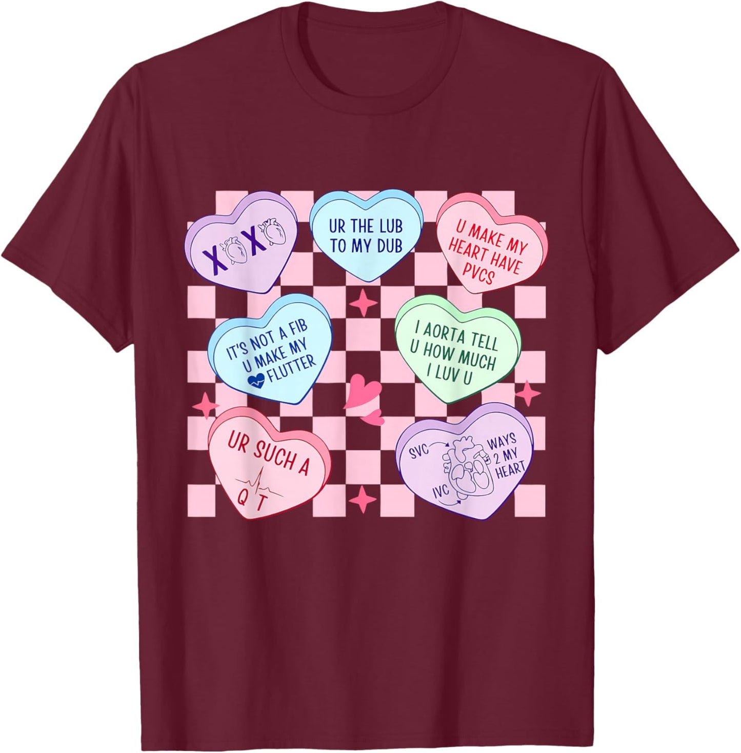 Cardiac Nurse Valentine’s Day Cardiologist Heart CVICU Nurse T-Shirt - T-Shirt | Maroon