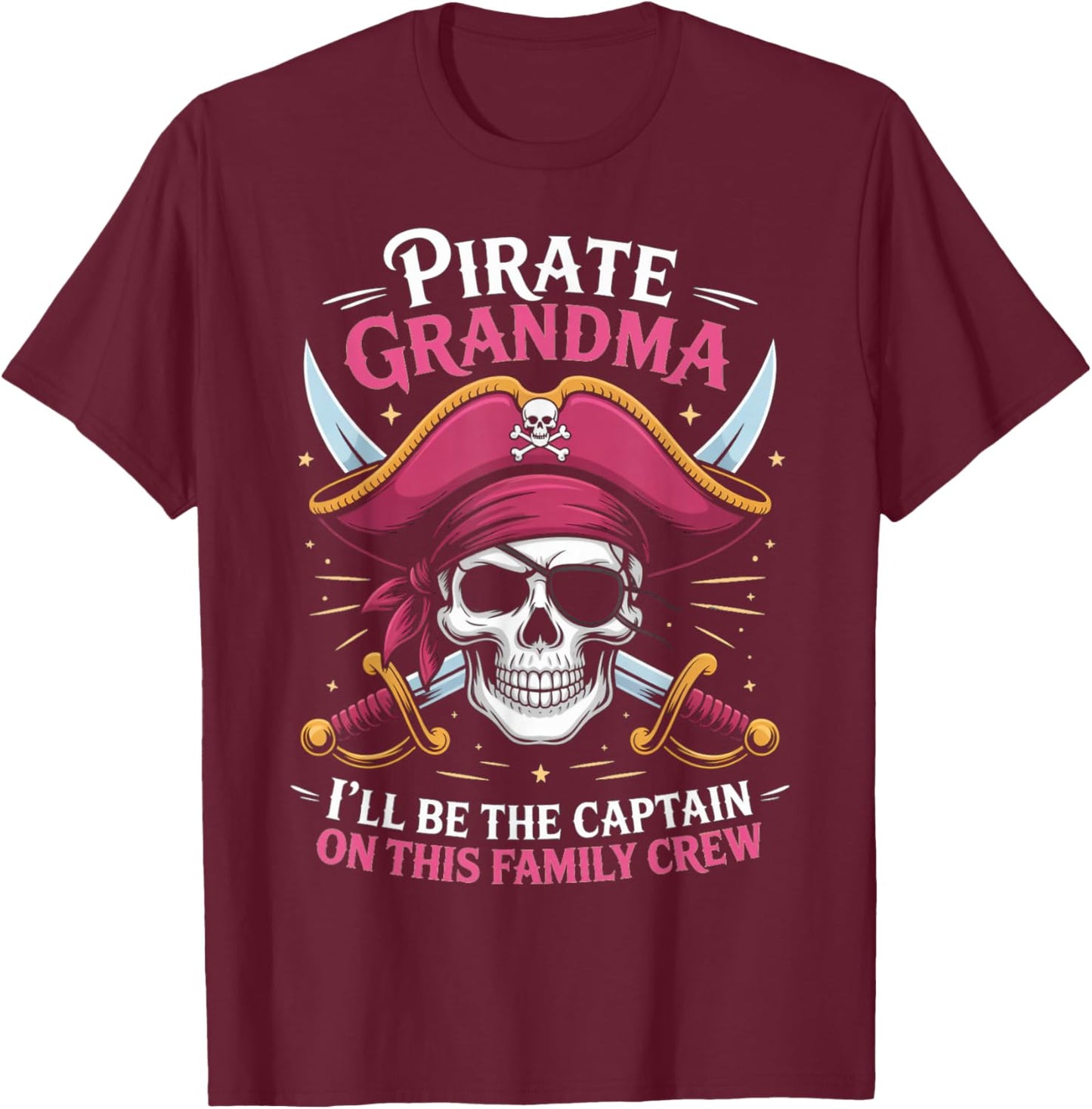 Pirate Grandma Skeleton Freeboater Boat Captain Pirate T-Shirt - T-Shirt | Maroon