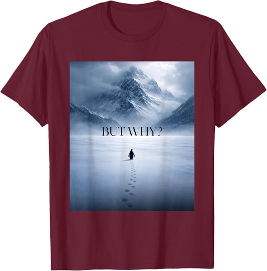 Penguin But Why Mountains Motivational T-Shirt - T-Shirt | Maroon