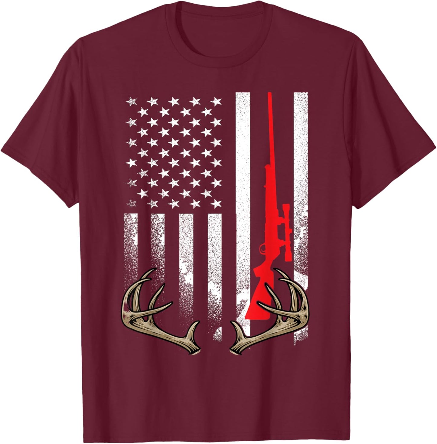 Deer Hunting Love Whitetail Hunt Wildlife Elk Patriot Hunter T-Shirt - T-Shirt | Maroon