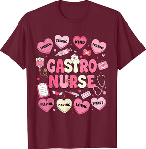 GI Nurse Valentine's Hearts Candy Gastroenterology Endo Tech T-Shirt - T-Shirt | Maroon