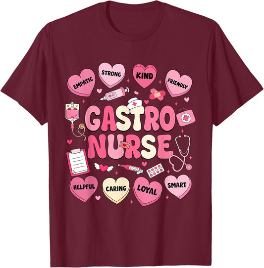 GI Nurse Valentine's Hearts Candy Gastroenterology Endo Tech T-Shirt - T-Shirt | Maroon