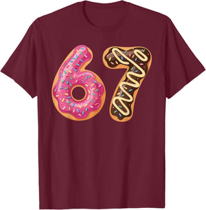67 Six Seven Donut Meme Funny Sweet Sprinkles T-Shirt - T-Shirt | Maroon