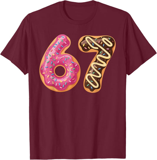 67 Six Seven Donut Meme Funny Sweet Sprinkles T-Shirt - T-Shirt | Maroon