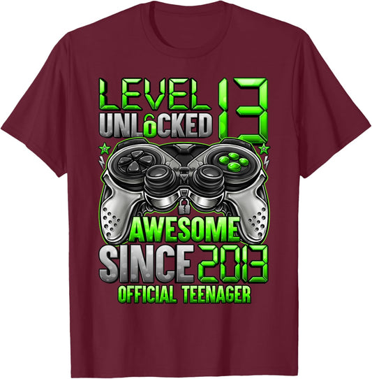 Official Teenager Level 13 Unlocked Boys 13th Birthday Boy T-Shirt - T-Shirt | Maroon