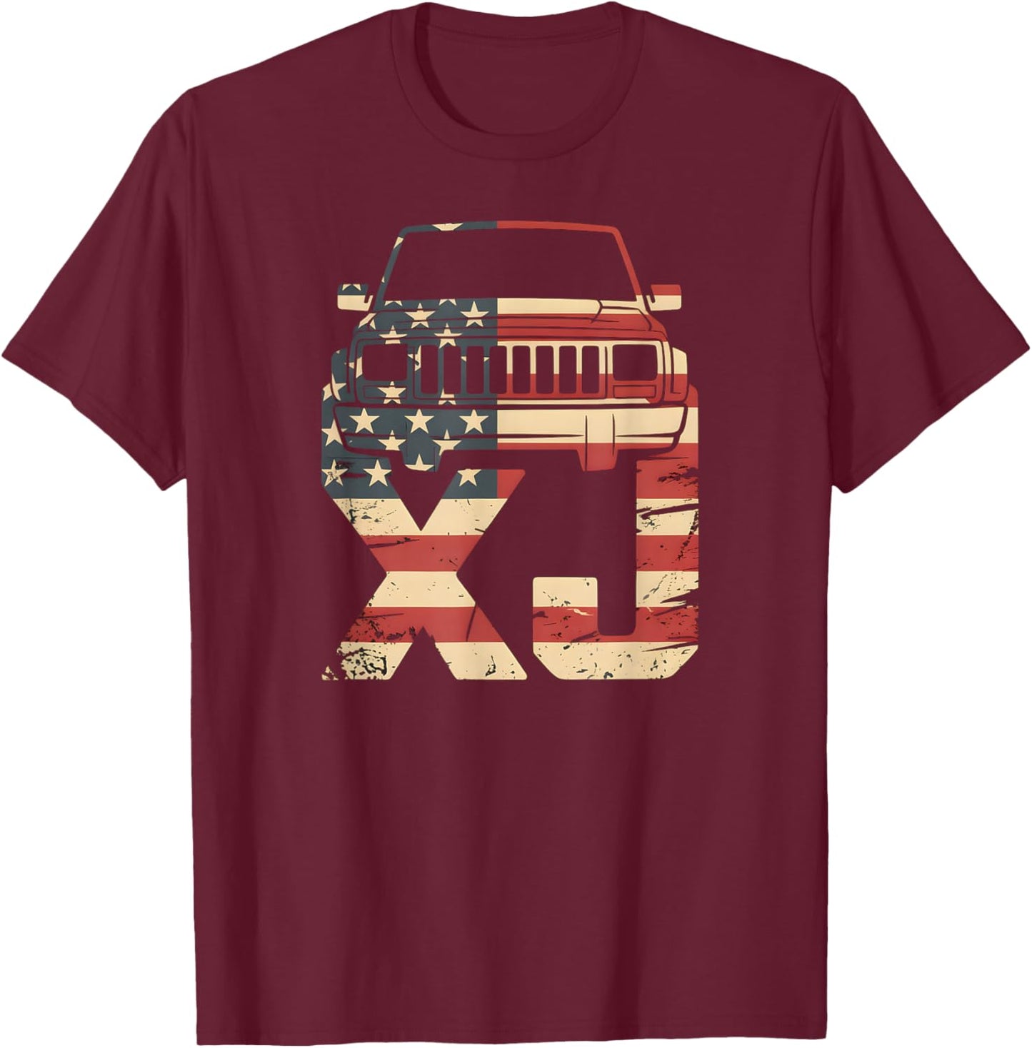 XJ Life Offroad American Flag Patriotic 4x4 Death Wobble T-Shirt - T-Shirt | Maroon