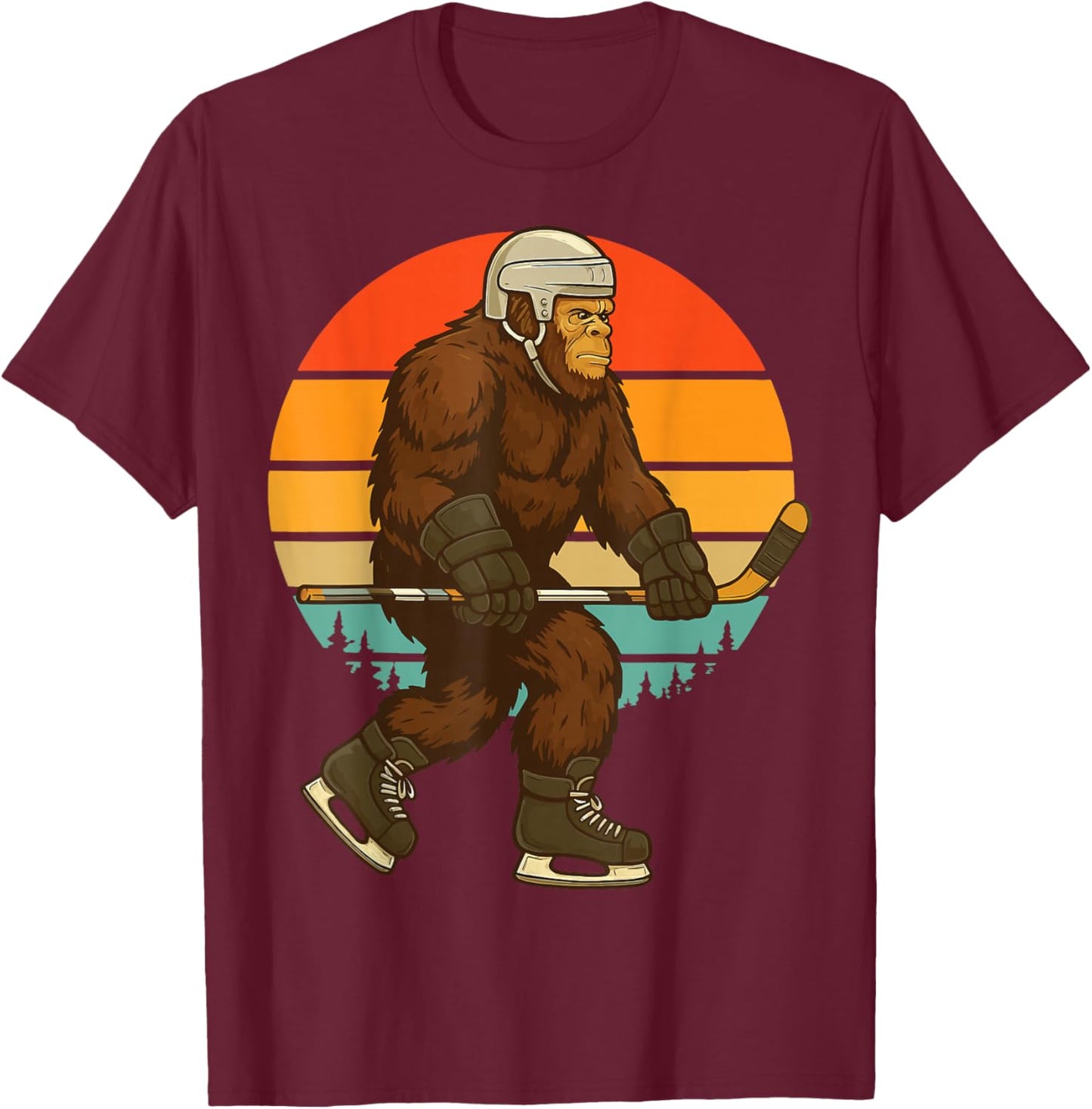 Bigfoot Ice Hockey Retro T-Shirt - T-Shirt | Maroon