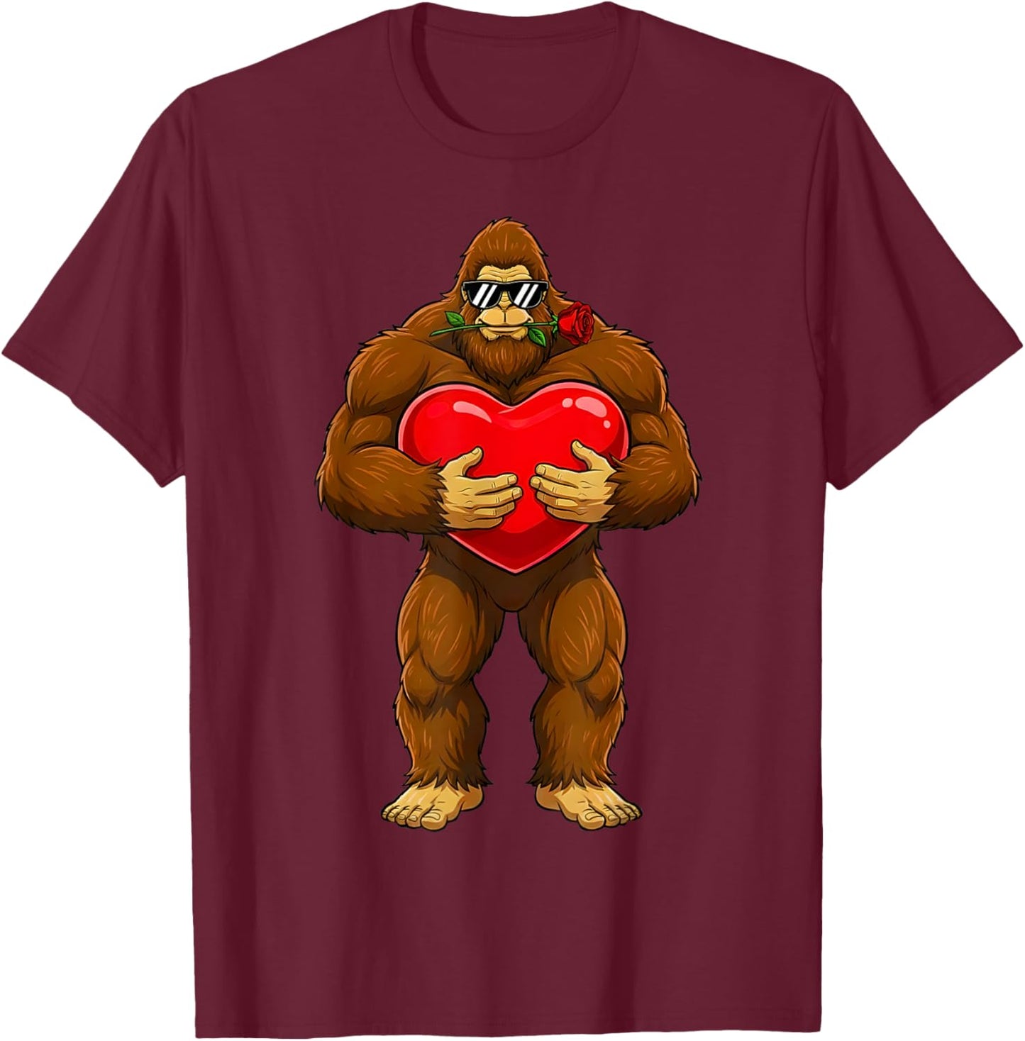 Funny Valentines Day Bigfoot Heart Sunglasses Sasquatch Boys T-Shirt - T-Shirt | Maroon