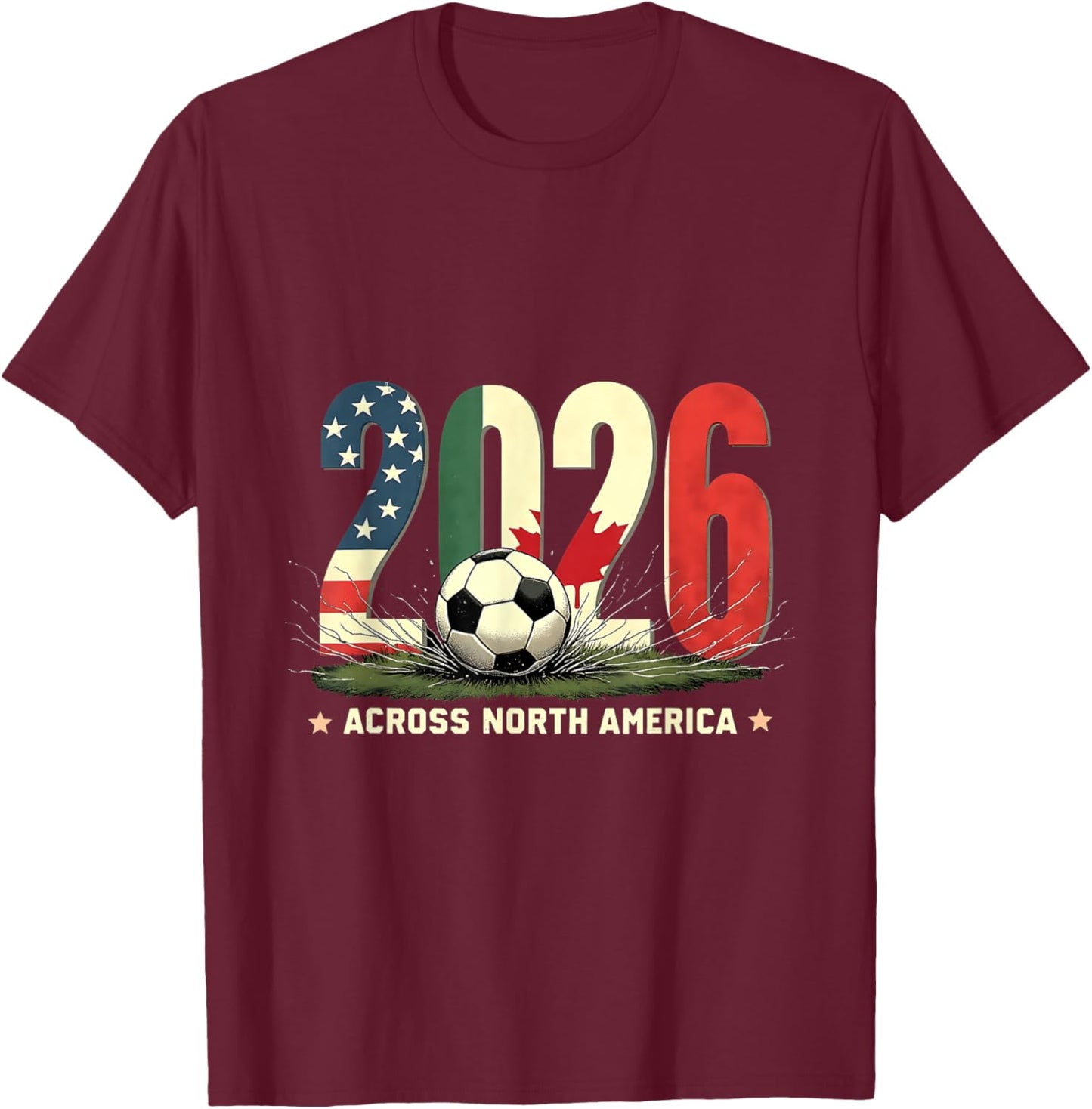 Football Fan Vintage 2026 North America Soccer T-Shirt - T-Shirt | Maroon