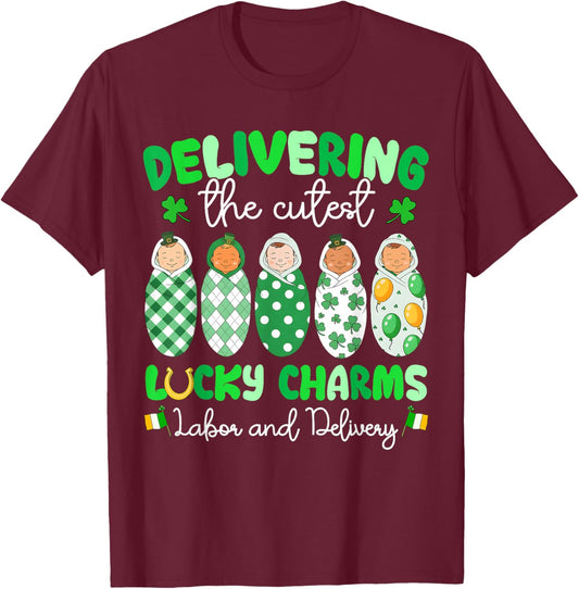 St Patricks Day L&D Nurse Delivering Lucky Charms Women T-Shirt - T-Shirt | Maroon