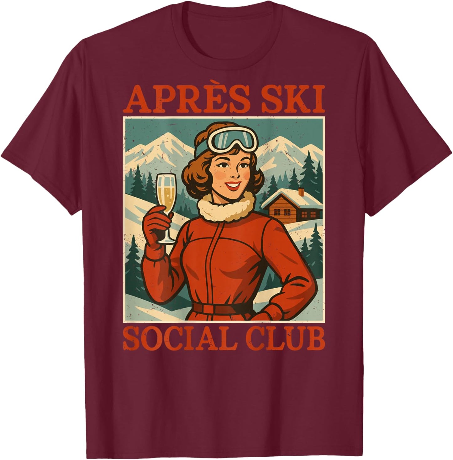 Apres Ski Social Club Retro Vintage Mountain Party T-Shirt - T-Shirt | Maroon