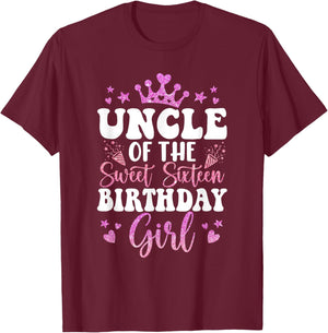 Uncle of The Sweet Sixteen Bday Girl 16th Pink Crown T-Shirt - T-Shirt | Maroon