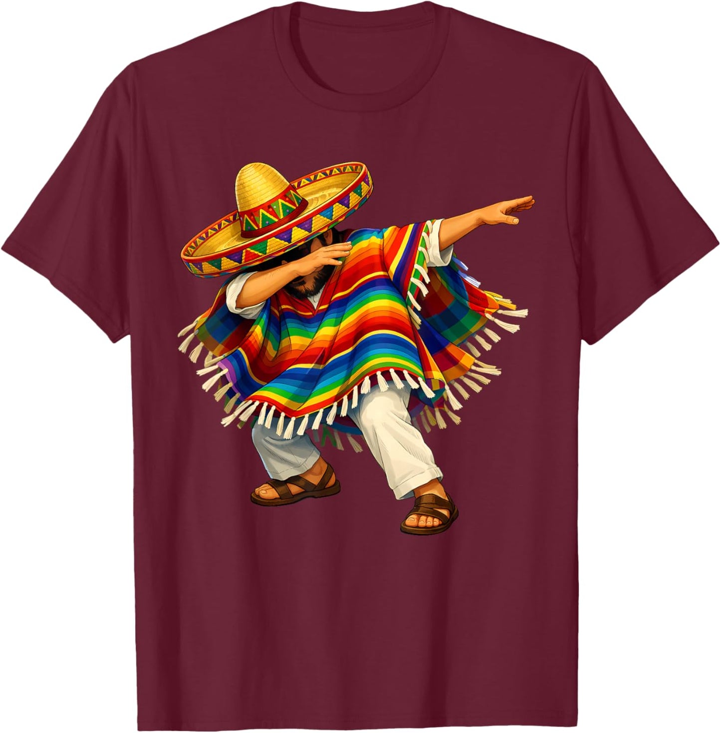 Dabbing Mexican Poncho Cinco De Mayo 5 De Mayo Men Women T-Shirt - T-Shirt | Maroon