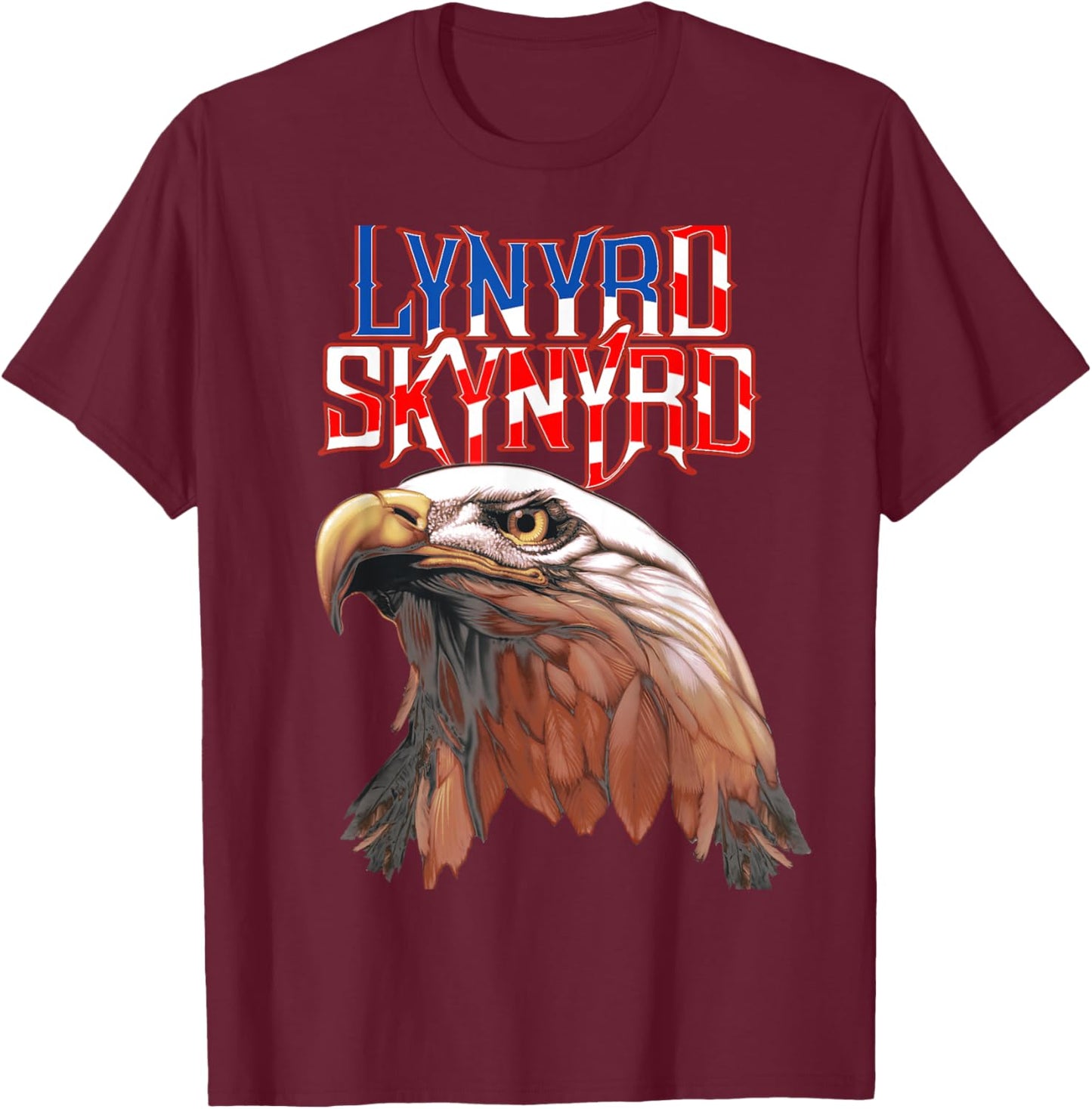 Lynyrd Skynyrd Americana Eagle Free Bird Retro Rock Flag US T-Shirt - T-Shirt | Maroon