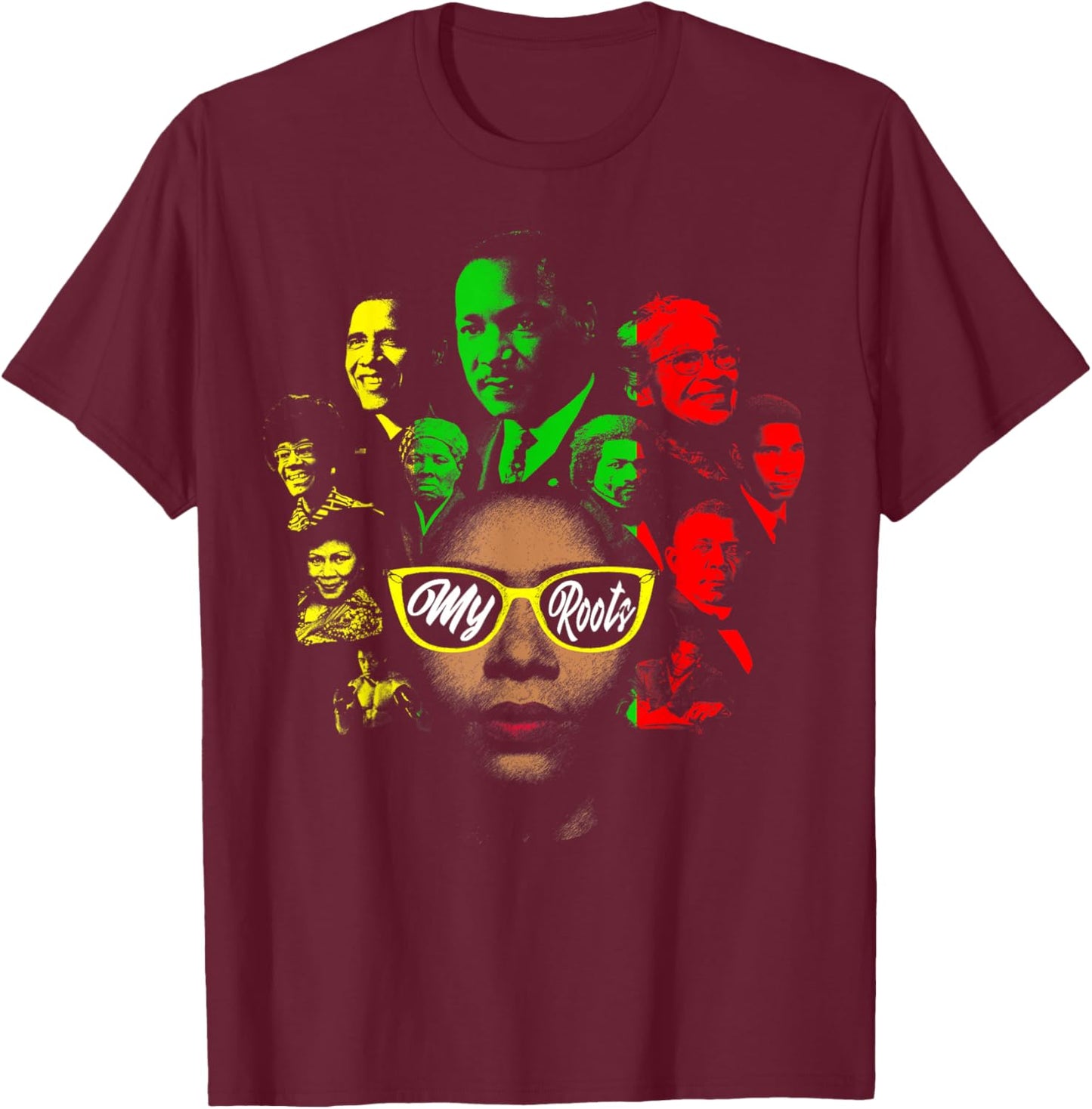 Black History Leaders Collage Famous African American Month T-Shirt - T-Shirt | Maroon
