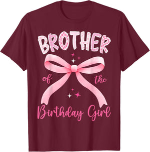 Brother of The Birthday Girl Pink Coquette Bow Family T-Shirt - T-Shirt | Maroon