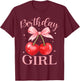 Birthday Girl Cute Coquette Bow Cherry Birthday Girl Kids T-Shirt - T-Shirt | Maroon