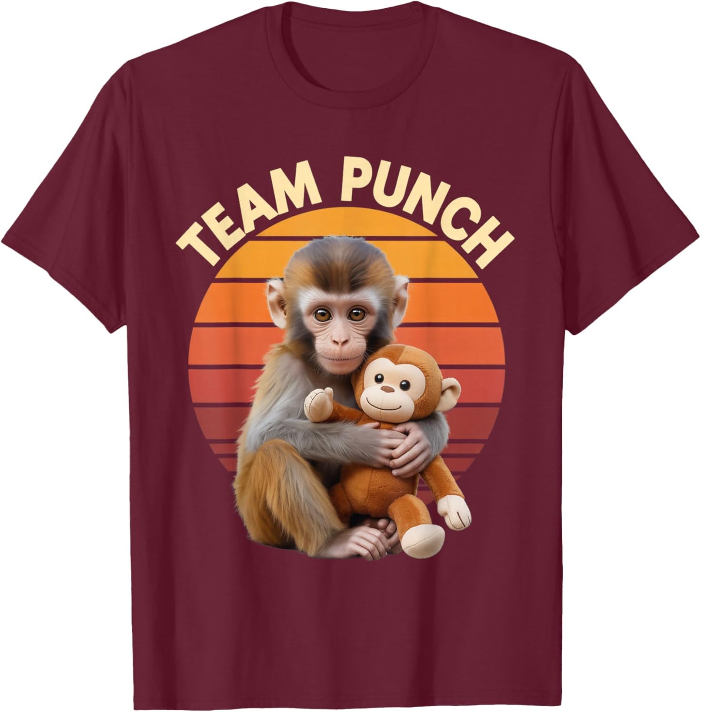 Team Punch Monkey Plush Retro Sun T-Shirt - T-Shirt | Maroon
