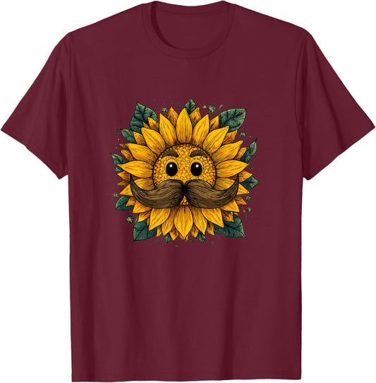 Funny Sunflower Costume with Mustache Beard T-Shirt - T-Shirt | Maroon