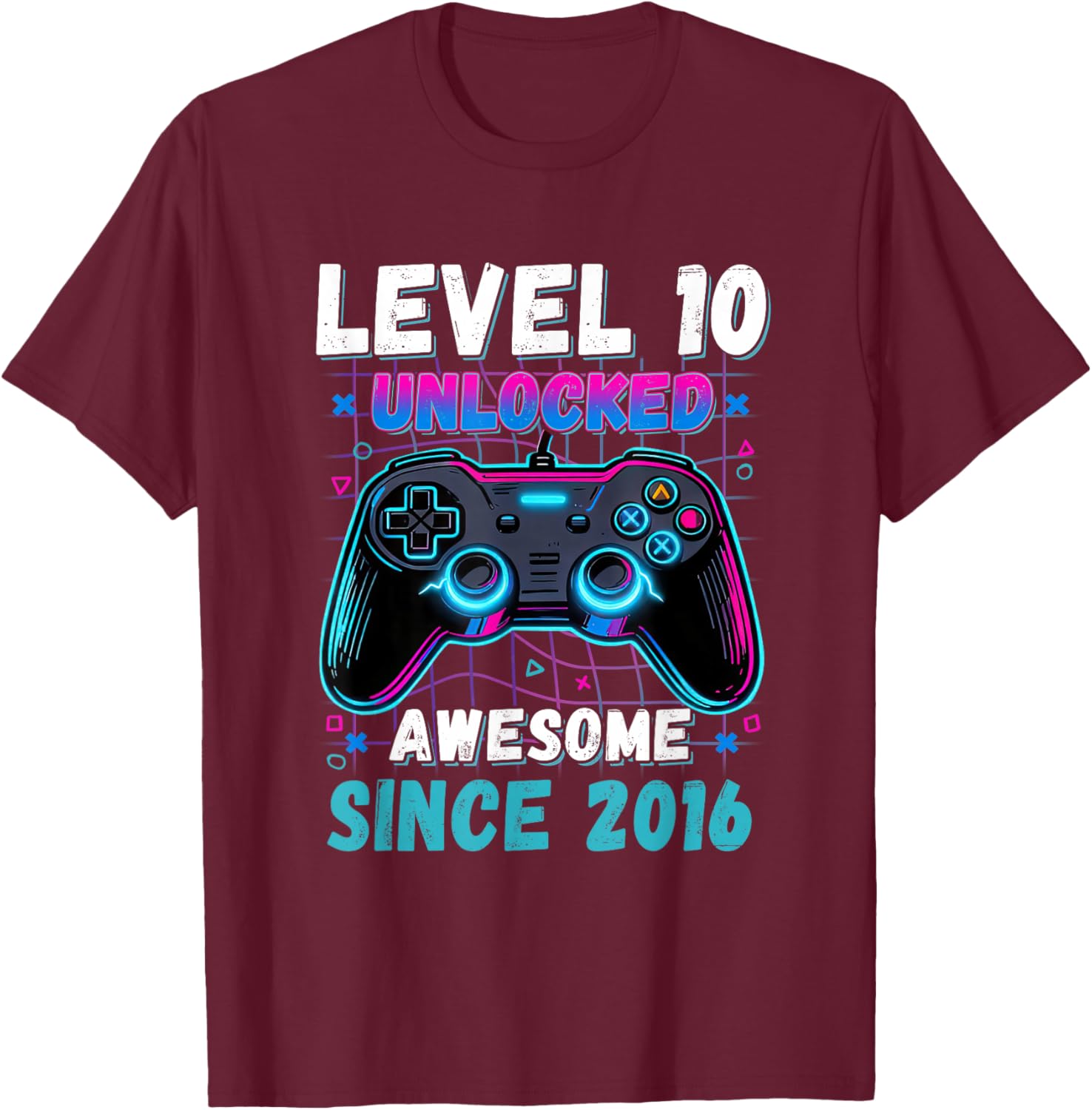 Level 10 Unlocked Awesome Since 2016 10th Birthday Boys Kids T-Shirt - T-Shirt | Maroon
