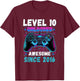 Level 10 Unlocked Awesome Since 2016 10th Birthday Boys Kids T-Shirt - T-Shirt | Maroon