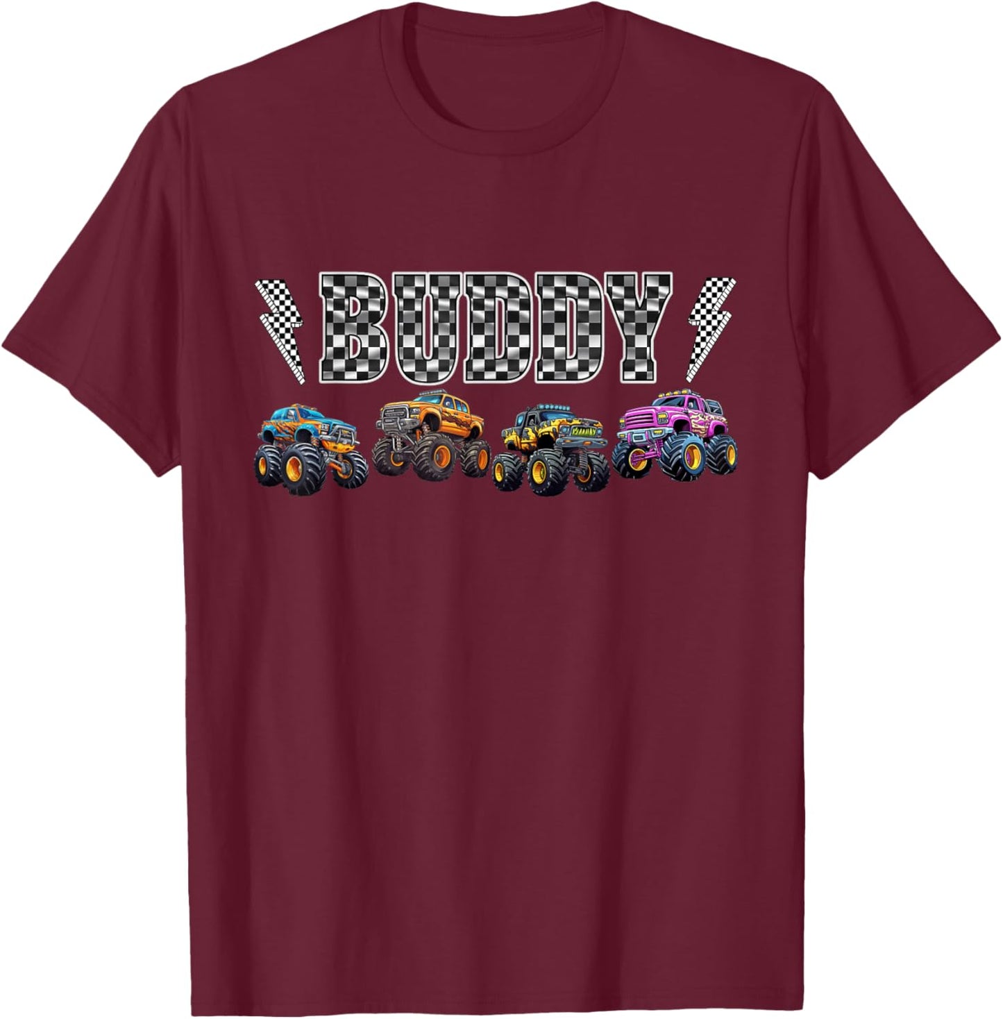 Buddy Retro Monster Truck Family Crew Birthday Matching T-Shirt - T-Shirt | Maroon