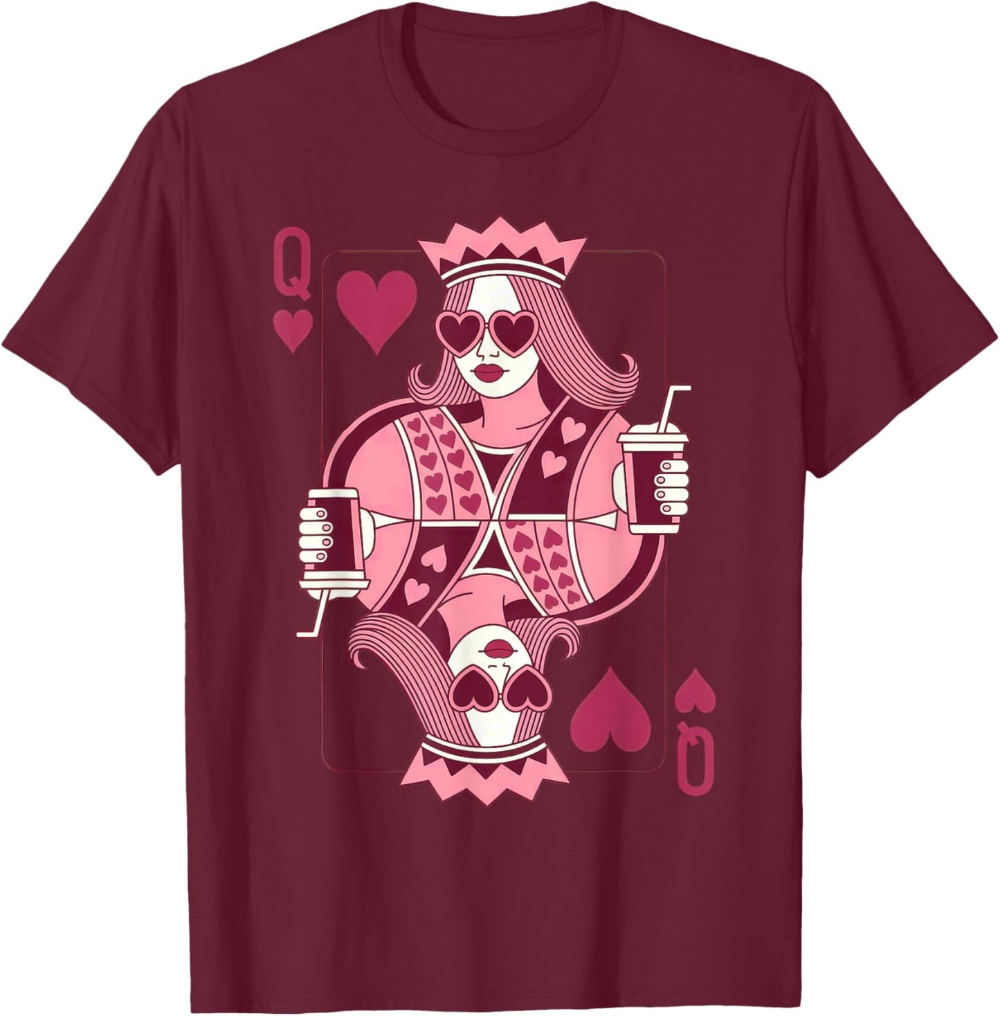 Queen of Hearts Playing Card Trendy Sunglasses Coffee T-Shirt - T-Shirt | Maroon