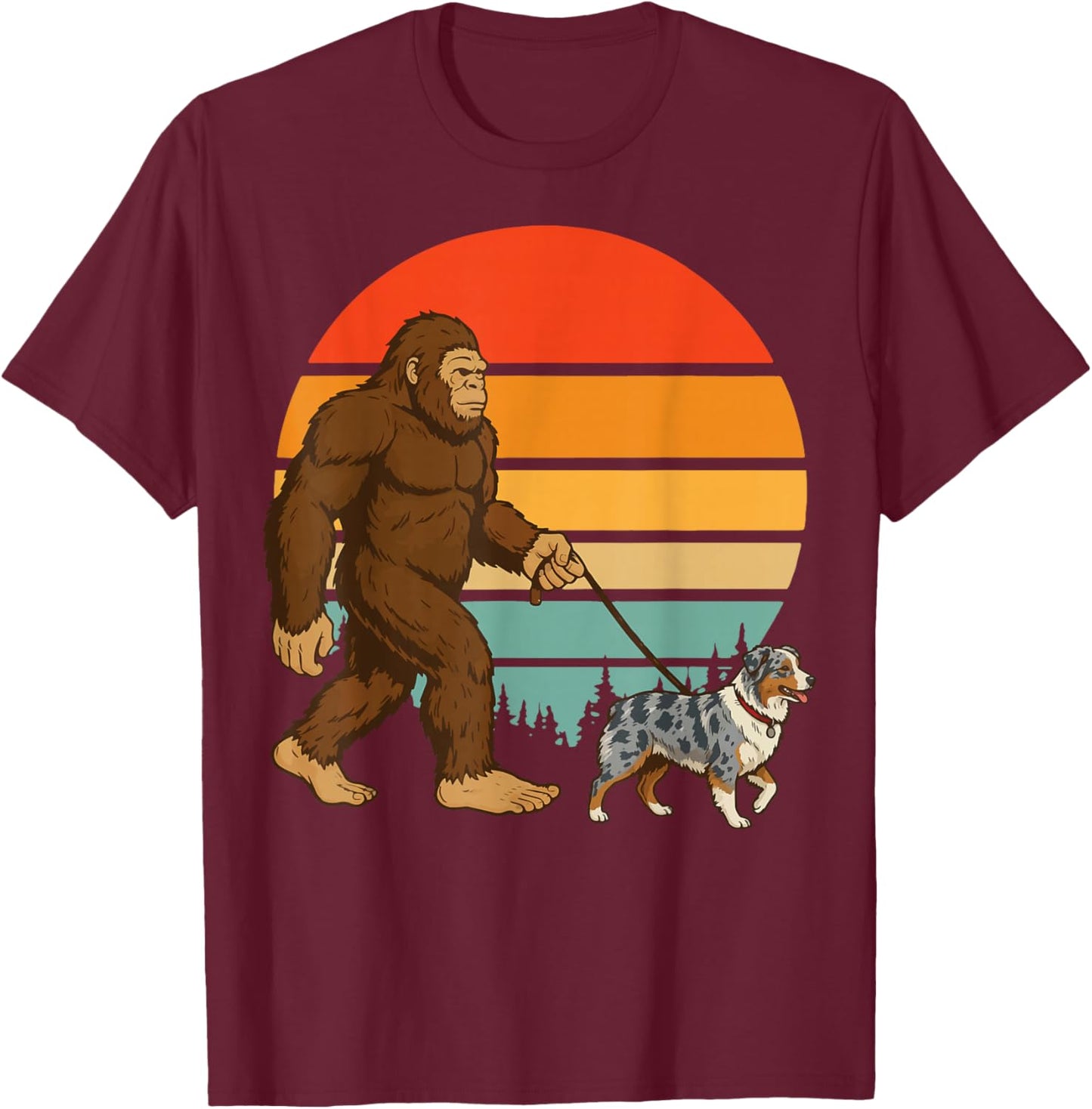 Bigfoot Australian Shepherd Retro Aussie Vintage T-Shirt - T-Shirt | Maroon