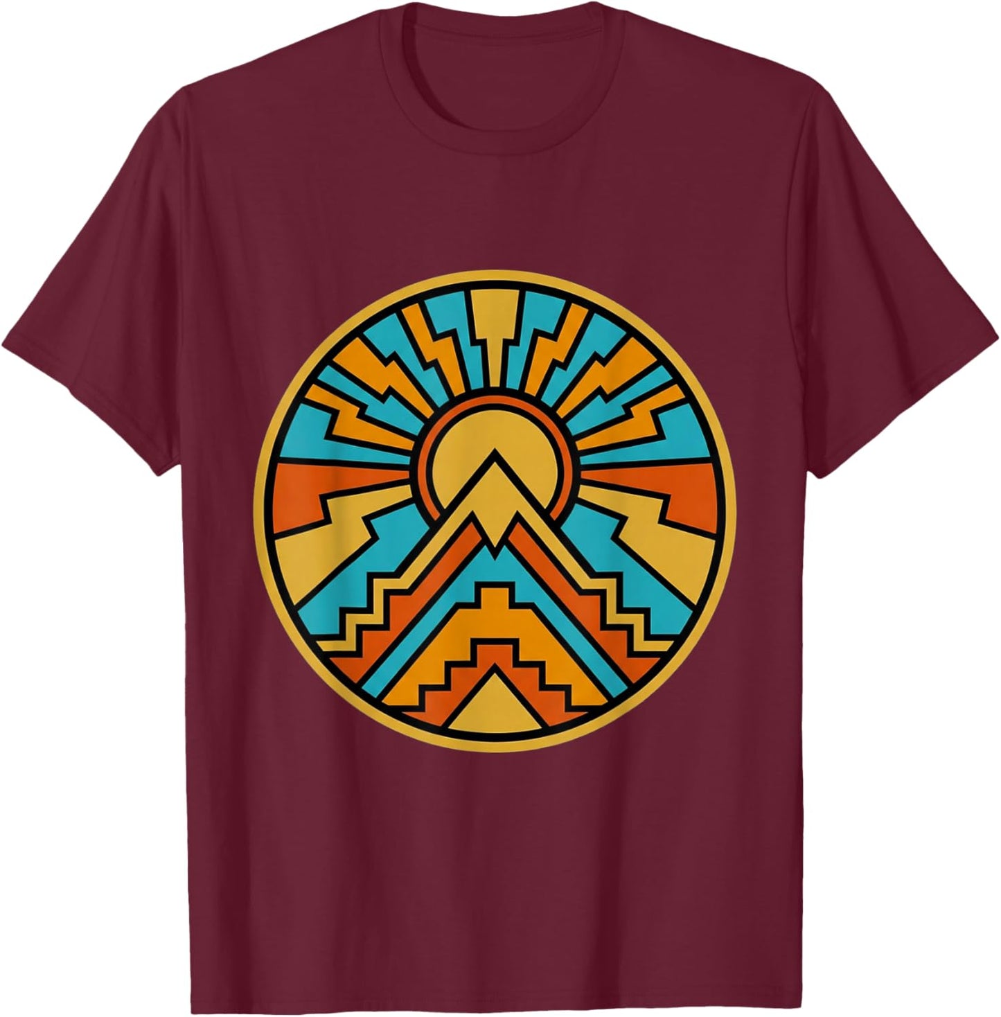 Indigenous Native American Culture Gift Sun Mountain T-Shirt - T-Shirt | Maroon