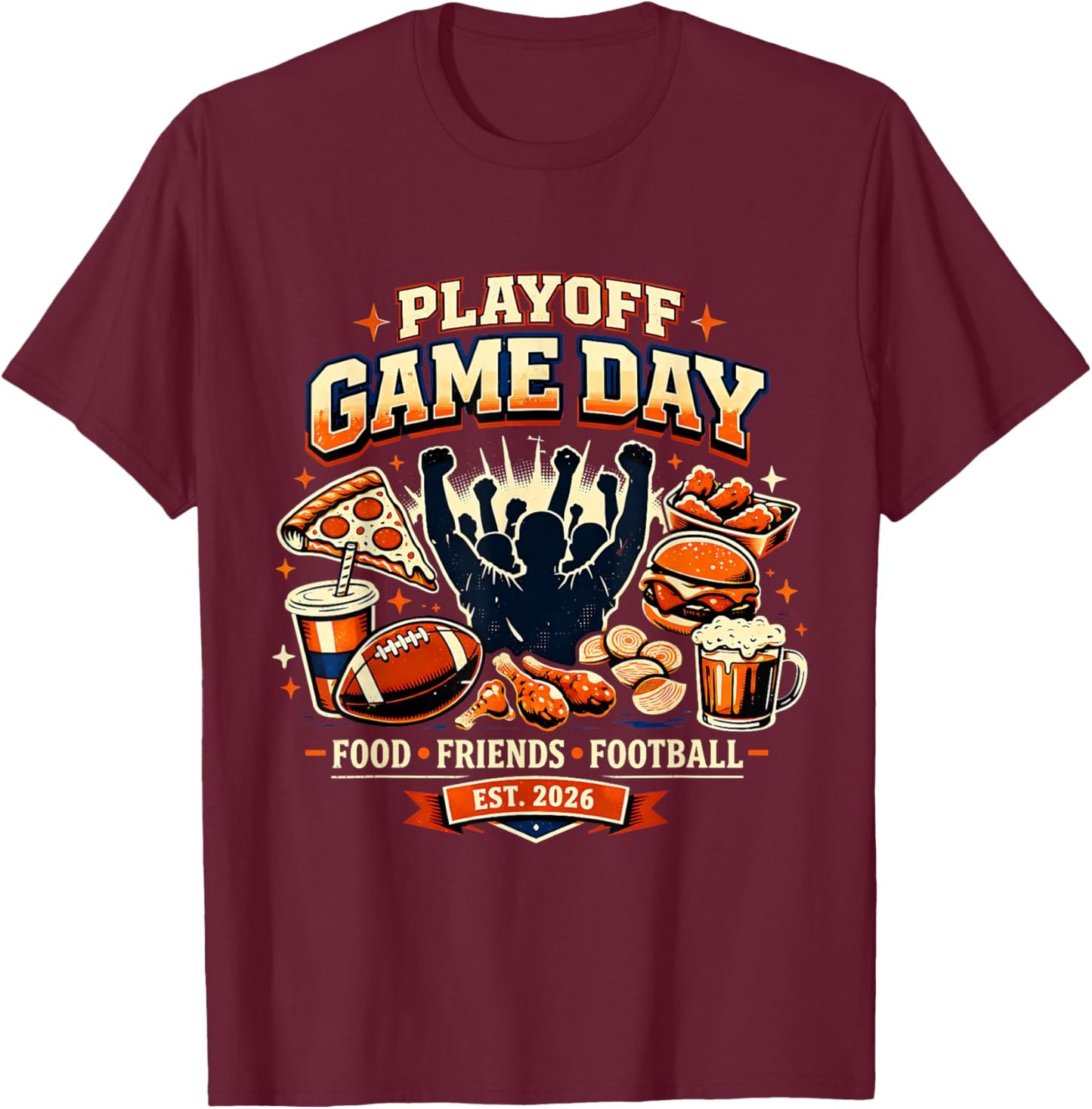 2026 Playoff Game Day Football Friends Snacks Watch Party T-Shirt - T-Shirt | Maroon