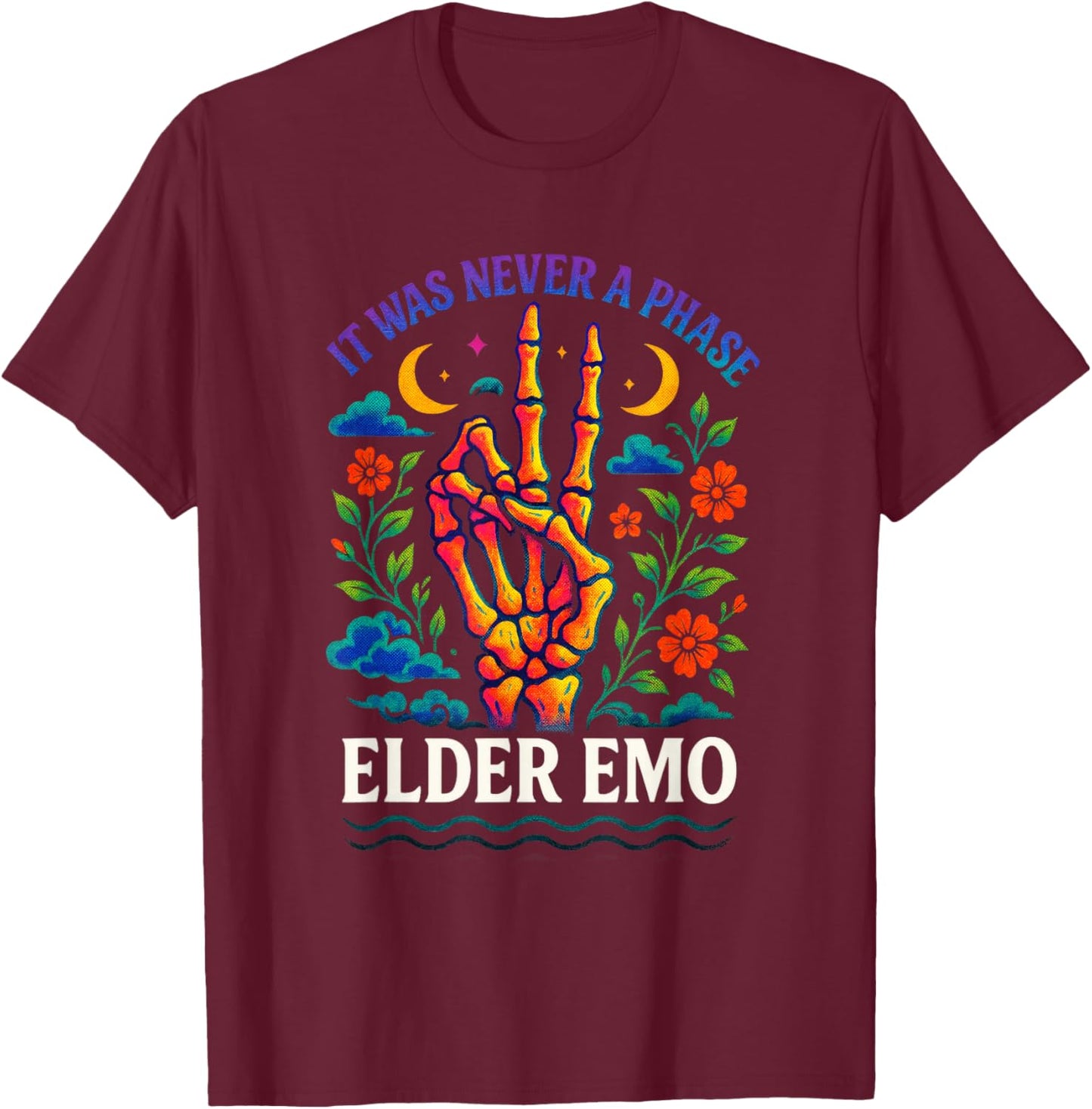 Elder Emo - Nostalgia Skeleton Hand Design T-Shirt - T-Shirt | Maroon