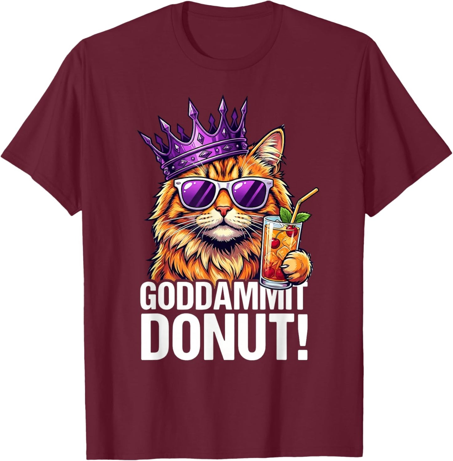 Donut Princess Cat Meme – Kawaii Funny Cartoon Style T-Shirt - T-Shirt | Maroon