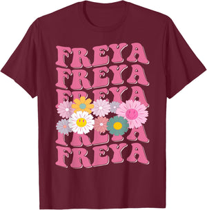 Girl Retro Freya First Name Personalized Groovy 80's T-Shirt - T-Shirt | Maroon
